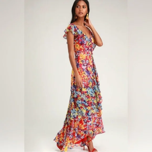 white christmas dresses Teri Jon Floral Print Chiffon Beaded Halter MaxiDress 256019